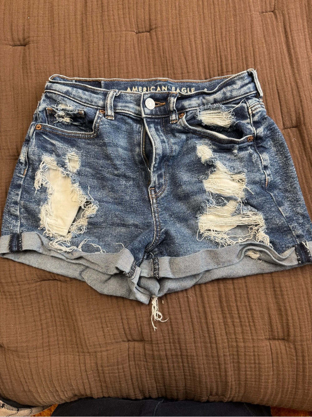 American Eagle Outfitters Distressed Blue Rolled-Hem Jean Shorts